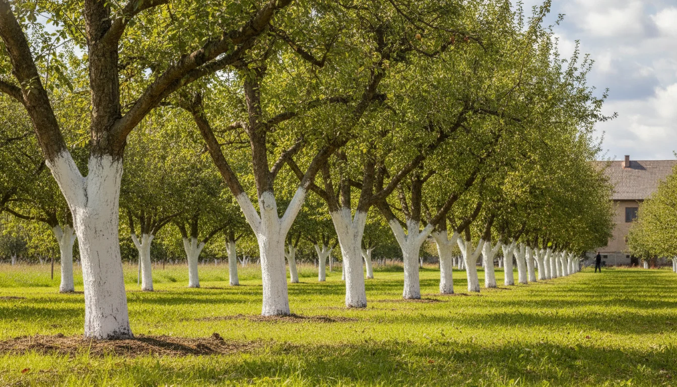 Why are tree trunks painted white and what are the advantages?