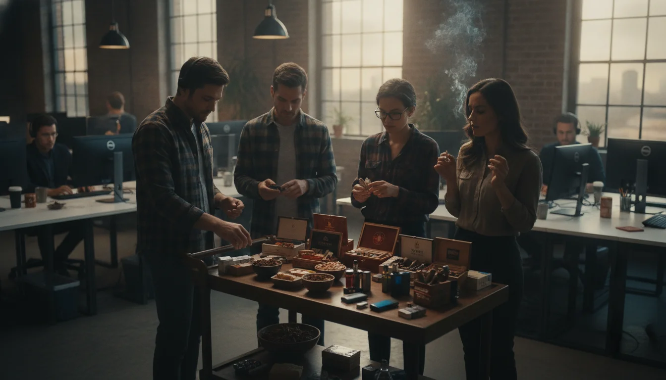 Tech firms are stocking their offices with tobacco goods to boost employee productivity.